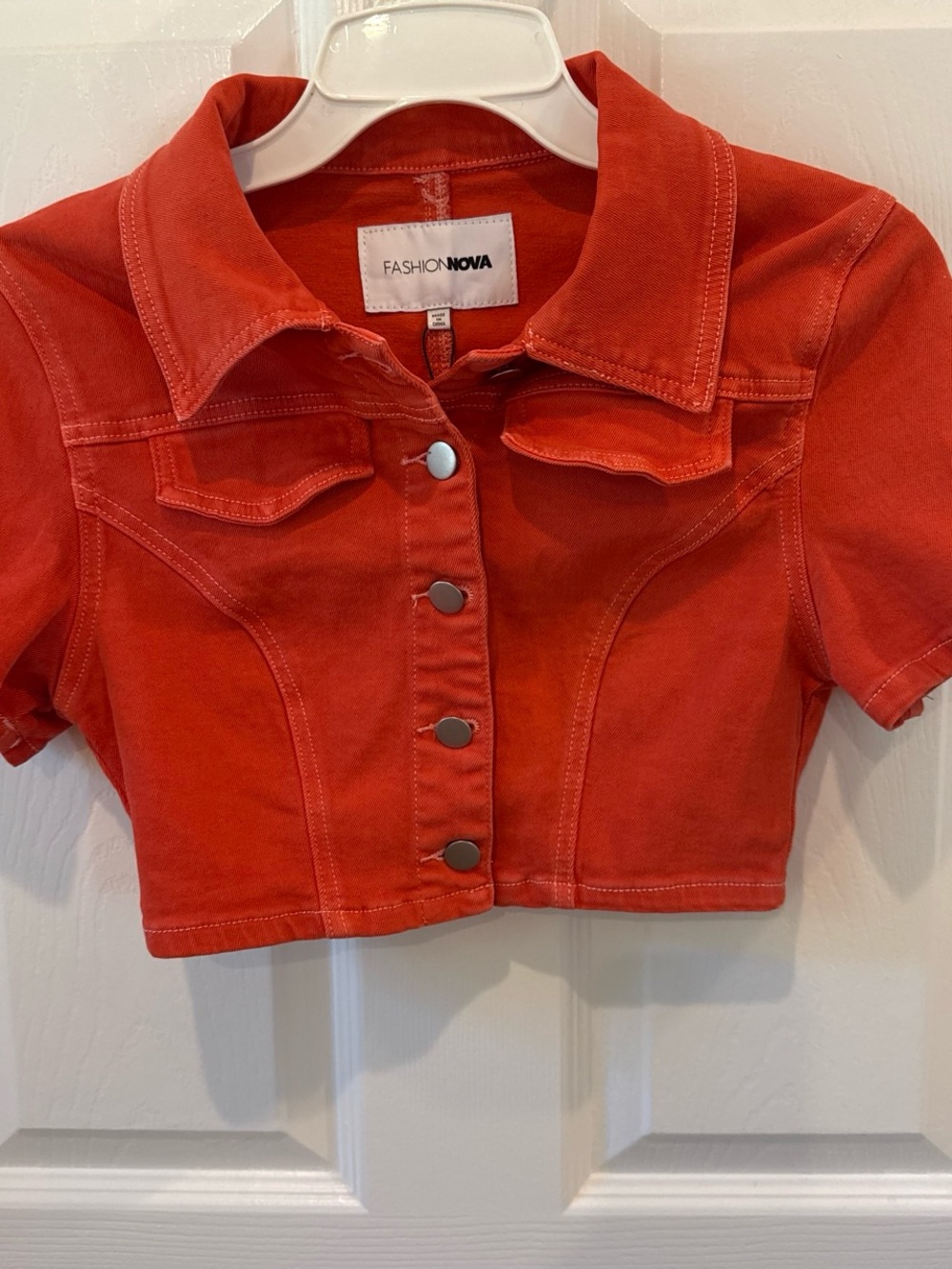 Fashion Nova Orange Cropped Button-Front Jean Jacket